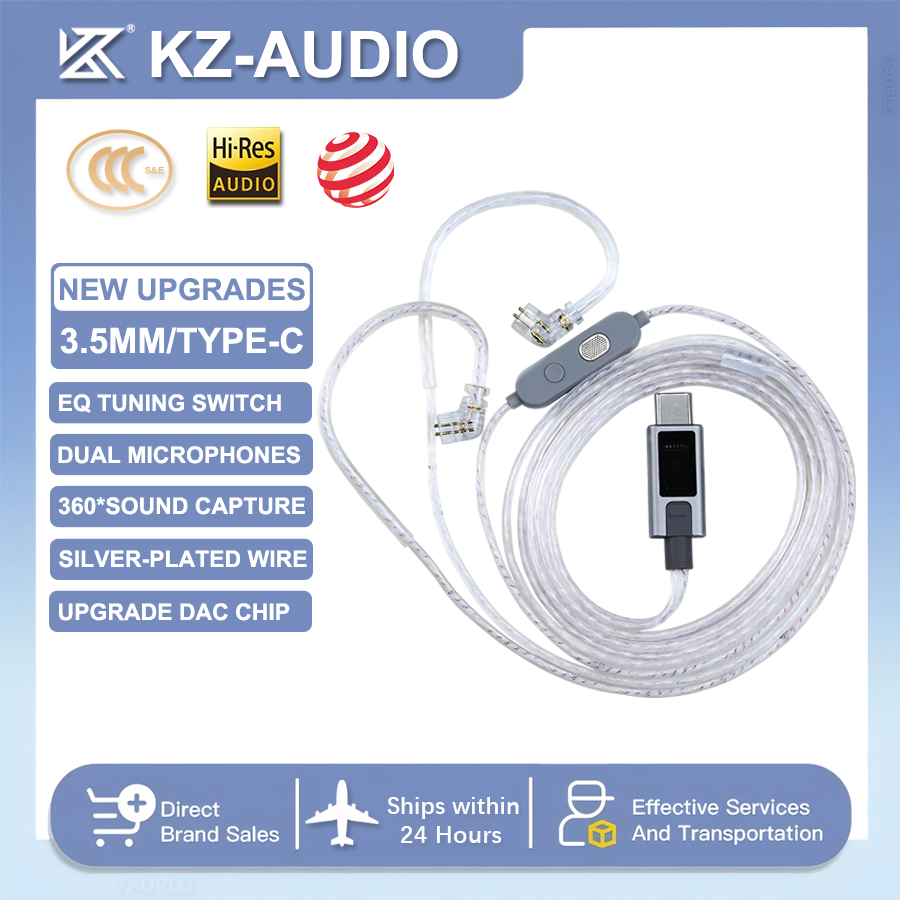 Type C Wired Earphones With Mic - NEW KZ M2 Dual Microphone Silver-Plated